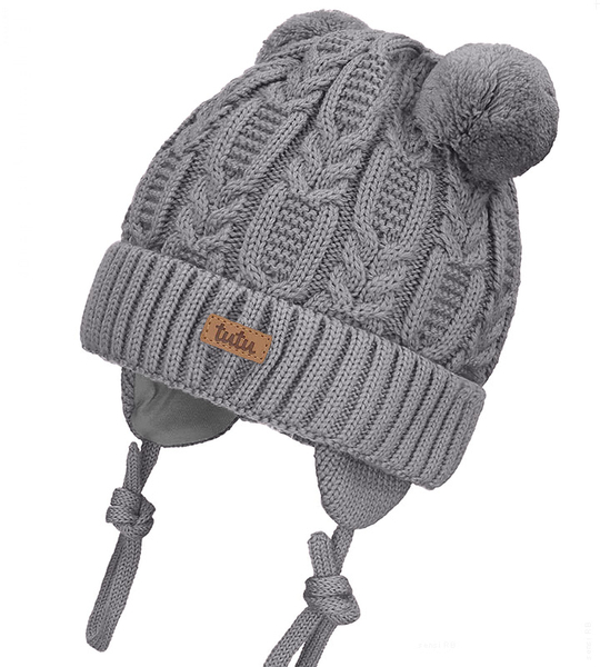 Czapka zimowa merino, wiązana, Lefiks, szara, 42-46 cm