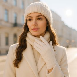 Rękawiczki damskie, eleganckie z cyrkoniami, kremowe, uniwersalne