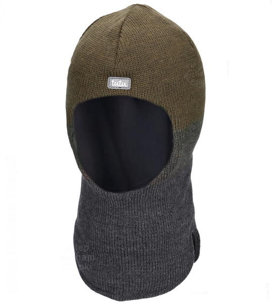 Kominiarka merino na zimę dla chłopca, Tivolin, khaki/grafit, 52-56 cm 