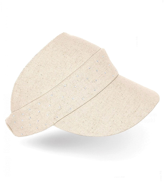 Daszek damski na lato, lniany, opaska damska z daszkiem, beżowy naturalny (80% len) , 56-60 cm