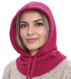 Kominiarka damska, kaptur zimowy, merino 17%, Beliza, ciemny róż, 55-62 cm