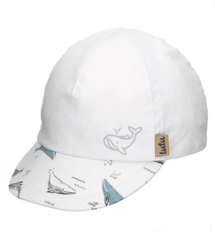 Czapka z daszkiem dla dziecka, filtr UPF 30+, Whalleis, biała, 48-52 cm