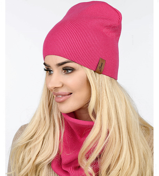 Czapka i komin damski, komplet wiosenny-jesienny, Carmelia, róż amarant , 55-60 cm