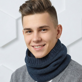 Komin na szyję męski/młodzieżowy, z polarową podszewka, niebieski ciemny, rozm. uniwersalny