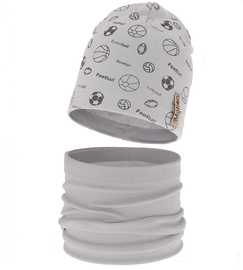 Czapka i komin dla chłopca, komplet wiosenny/jesienny, Loapo, szary, 52-54 cm