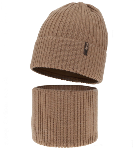 Czapka i komin dla chłopca, na zimę, 100% merino, Mogizzo, kamel , 54-56 cm