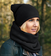 Czapka damska i komin z dzianiny, komplet damski Benita II, czarny, 55-57 cm