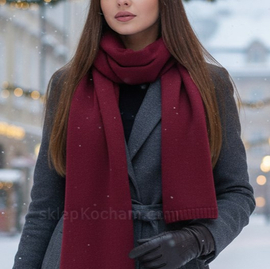 Szalik damski z wełny 100% merino, zimowy, 7340, bordowy