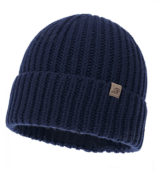 Czapka męska wełniana, 100% merino, Nober, granatowa, 56-60 cm
