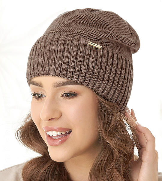 Czapka damska, zimowa, Doana, brązowa, 56-59 cm