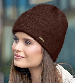 Czapka zimowa, damska, Shufu, angora, brązowy, 55-57 cm