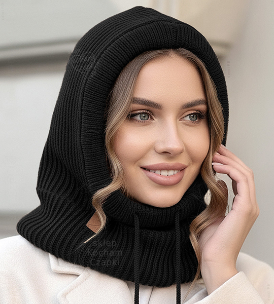 Komin z kapturem damski, kominiarka damska, Gaurina, czarny, uniwersalny 