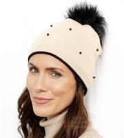 Czapka Damska Premium,  wiskoza/bawełna/bambus, Jussy, kremowa, 55-57 cm