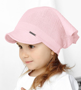 Muślinowa chustka z daszkiem, czapka dla dziewczynki, różowa, Misiabela, 49-50 cm