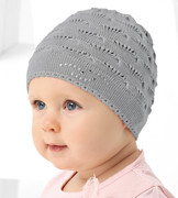 Czapka wiosenna dla dziewczynki, szara, dzianinowa, Odalys, 36-40 cm