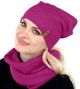 Czapka i komin damski, komplet wiosenny-jesienny, fuksja, Clara, 55-58 cm