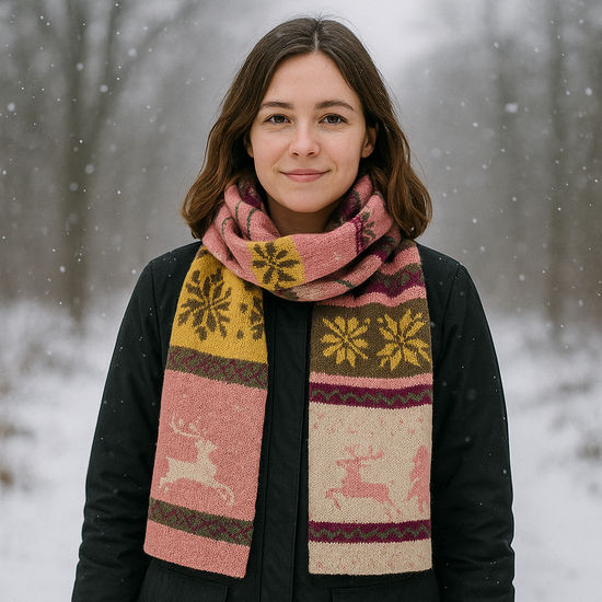 Szalik damski zimowy, z motywem zimowym, pastelowe kolory