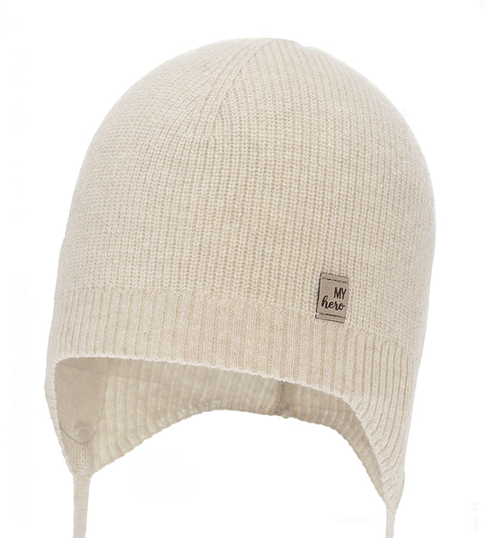 Czapka merino z kaszmirem, dla chłopca, wiosenna/jesienna, Notano, beżowa (07), 42-45 cm