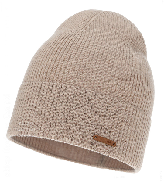 Czapka wiosenna/jesienna damska, merino 100%, Elfira, beżowa, 54-56 cm