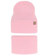 Komplet wiosenny/jesienny dla dziewczynki, czapka i komin, róż pudrowy, Olana, 50-54 cm