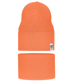 Czapka i komin dla dziewczynki-chłopca, komplet wiosenny/jesienny, pomarańczowy, Rafinka, 46-50 cm