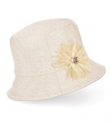 Kapelusz damski na lato z lnu, beżowy, Marini, 55-58 cm