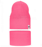 Czapka i komin dla dziewczynki, komplet wiosenny-jesienny, róż neonowy, Rafinka, 50-54 cm