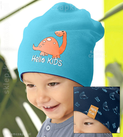 Czapka 2w1, dwustronna bawełniana czapka z dinozaurami Dinosaurus Kids  rozm. 43-46 cm