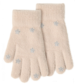 Rękawiczki dla dziewczynki, ciepłe, z cyrkoniami, do telefonu, R29, beżowe, 8-12 lat