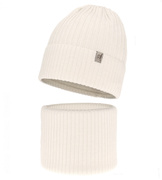 Czapka i komin dla dziewczynki, 100% merino, Temira,  śmietankowy (03), 53-56 cm