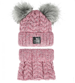 Czapka zimowa i komin dla dziewczynki, Estancia, różowy melanż, 46-48 cm