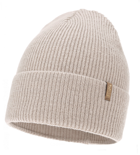 Czapka damska z wełną merino, Hattoe, beżowa, 55-58 cm