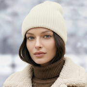 Czapka z wełny merino i kaszmiru, kremowa, 55-58 cm