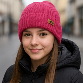 Czapka merino zimowa, dla dziewczynki, Sedile, ciemny róż, 51-55 cm