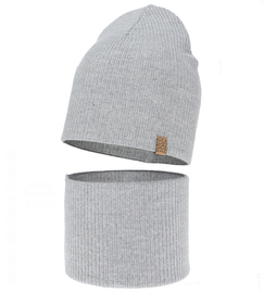 Czapka i komin dla dziewczynki, jesienny/wiosenny komplet, 100% wełny merino, Croana, szary (08), 52-54 cm
