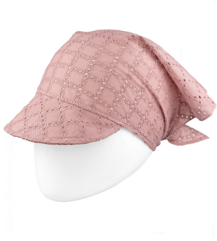 Chustka z daszkiem, ażurkowa, haftowana, dla dziewczynki, róż brudny, 45-50 cm