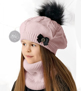 Komplet zimowy dla dziewczynki, beret i komin, Barisa, brudny róż, 48-52 cm