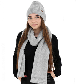 Komplet zimowy damski, czapka i szalik,  z wełną merino, Alyssa, szary, 56-60 cm