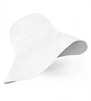Kapelusz damski z dużym rondem, lniany na lato, S22-05, biały (80% len), 55-56 cm
