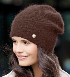 Czapka zimowa damska z angorą, Britima, brązowy, 55-58 cm