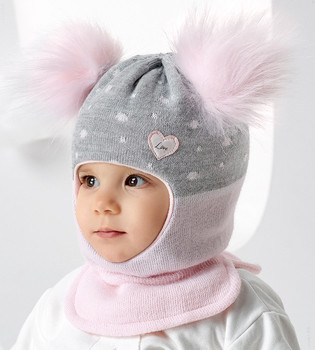 Kominiarka dla dziewczynki na zimę, Sassari, róż ciemny + szary, 42-46 cm 