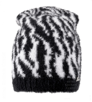  Komplet czapka i szalik damski w czarno-biały wzór tygrysi, Zerja, 55-58 cm