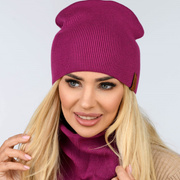 Czapka i komin damski, komplet wiosenny-jesienny, Carmelia, fuksja, 55-60 cm