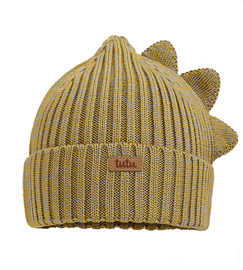 Czapka zimowa z wełny merino, z grzebieniem dinozaura, Ehidno, musztardowa, 50-54 cm