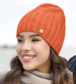 Czapka damska, zimowa, Quebi, pomarańczowa, 56-59 cm