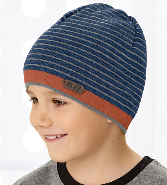 Czapka dla chłopca, wiosenna/jesienna, Ingmar, rudy + niebieski, 49-53 cm 