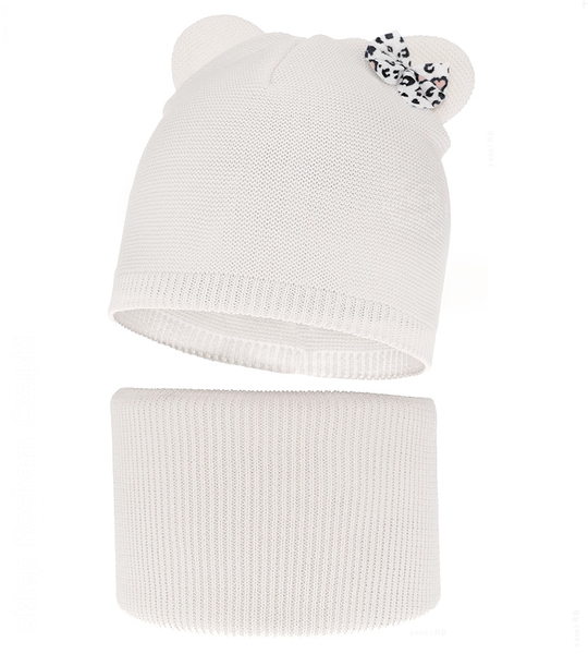 Komplet wiosenny/jesienny dla dziewczynki, czapka i komin, Lettenico, śmietankowy, 50-54 cm