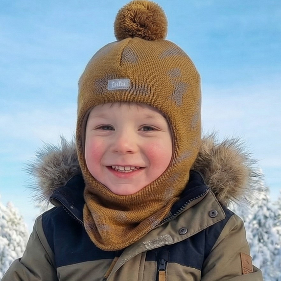 Kominiarka merino na zimę dla chłopca, Butalo, karmelowa, 48-50 cm