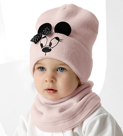 Komplet zimowy dla dziewczynki, czapka i komin, Elini, brudny róż, 48-50 cm