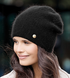 Czapka zimowa damska z angorą, Britima, czarny, 55-58 cm